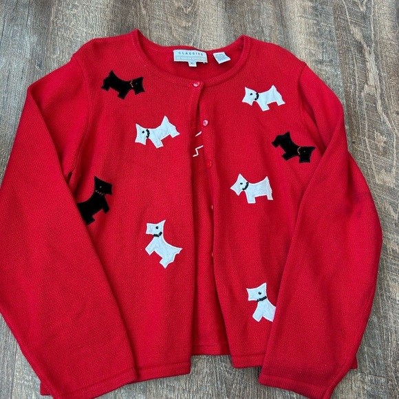Classic Elements Red Cardigan with Dog Pattern - Picture 1 of 2